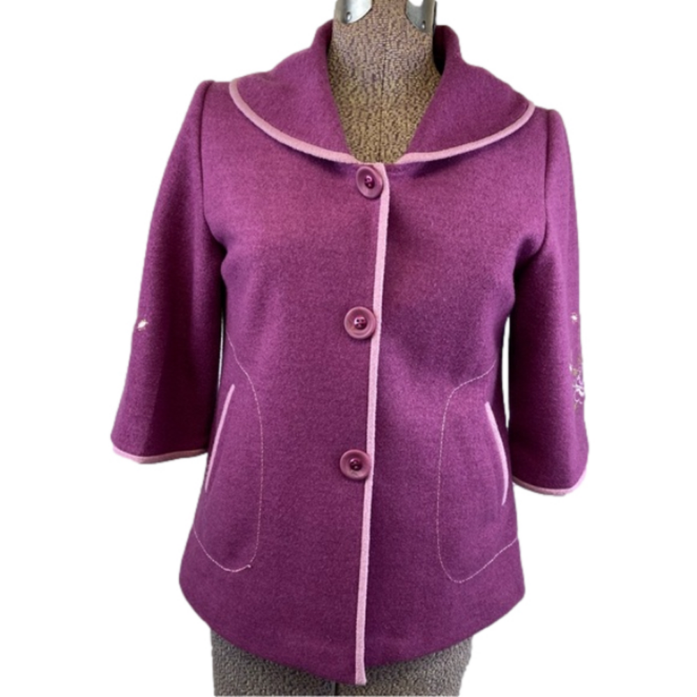 Wool Blend Cropped Jacket Embroidered Purple Fairy Whimsy Cottagecore Large Cute - Picture 4 of 15